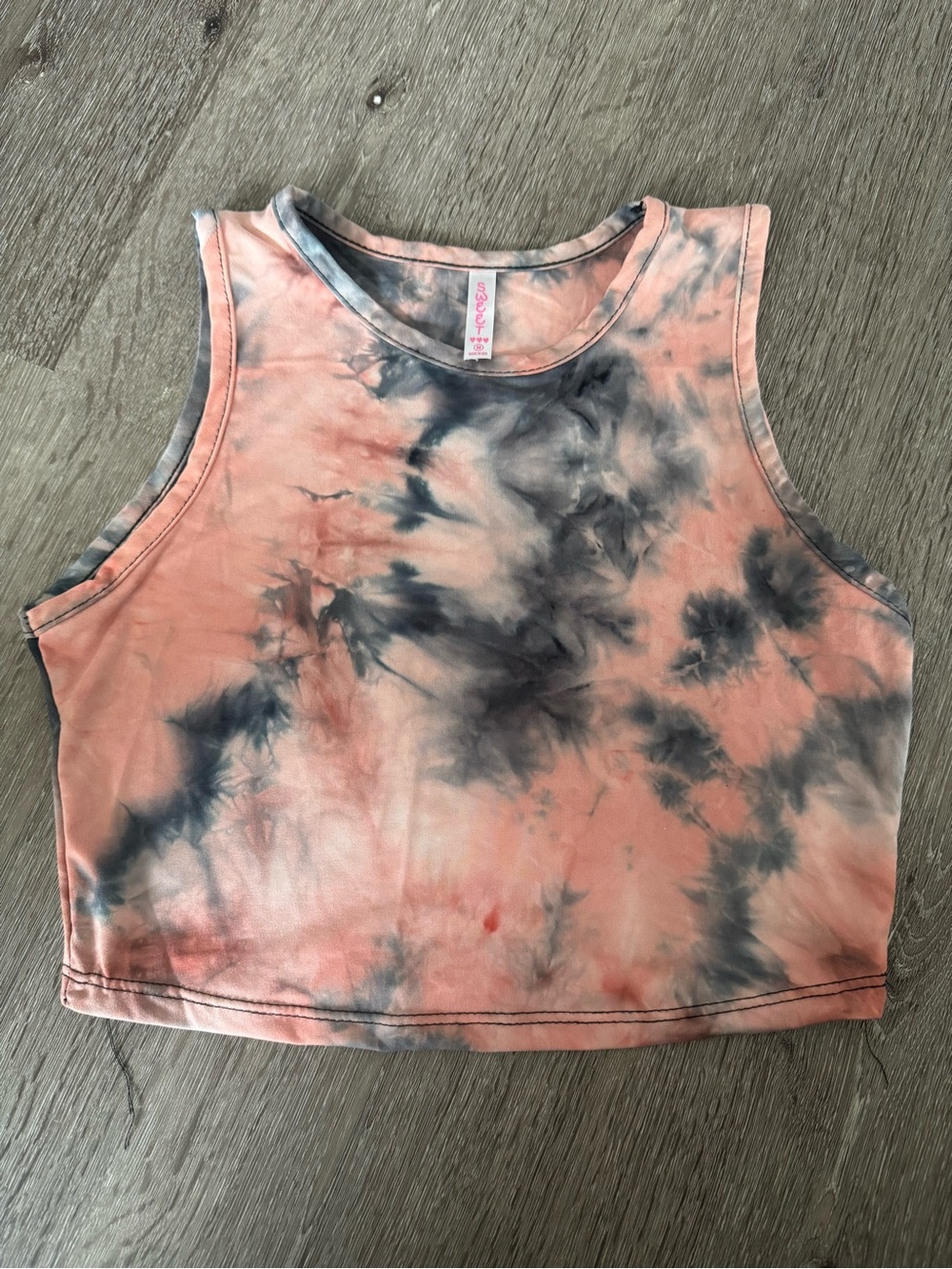 Sleeveless Tie-Dye Crop Tank Top - Peach & Gray (M)
